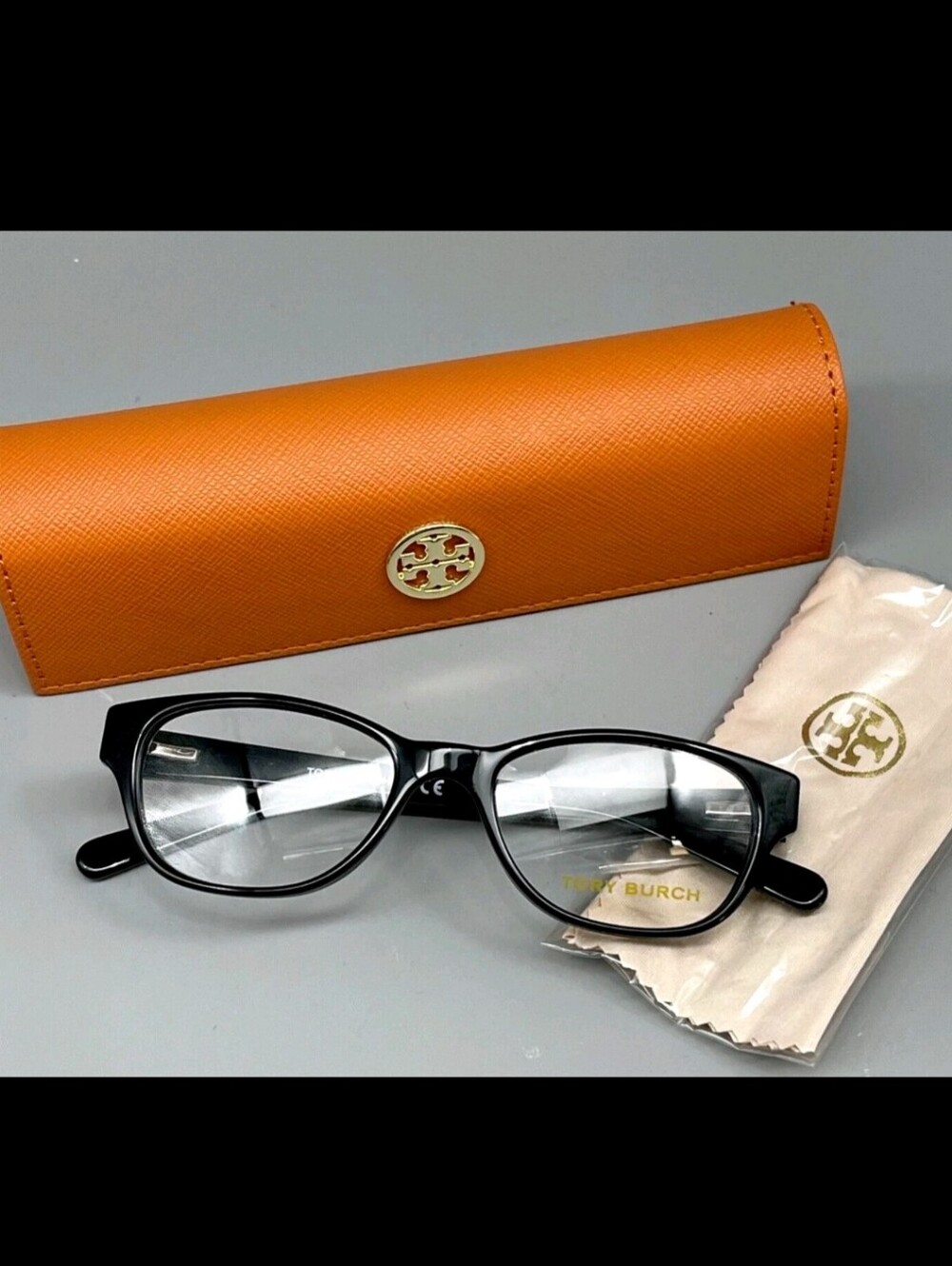 Tory Burch Black Cat-Eye Glasses with Orange Case